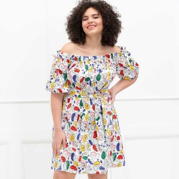 ELOQUII Floral Print Off-The-Shoulder Trapeze Dress - Picture 1 of 8